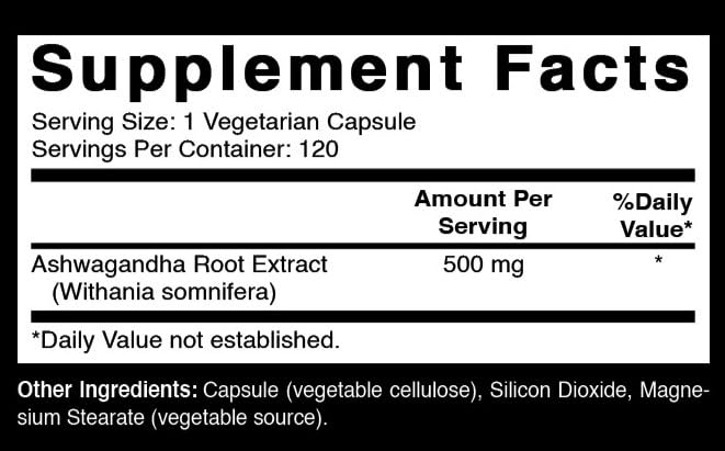 Oxify Ashwagandha (Withania Somnifera) 500 mg Capsule 120 Count