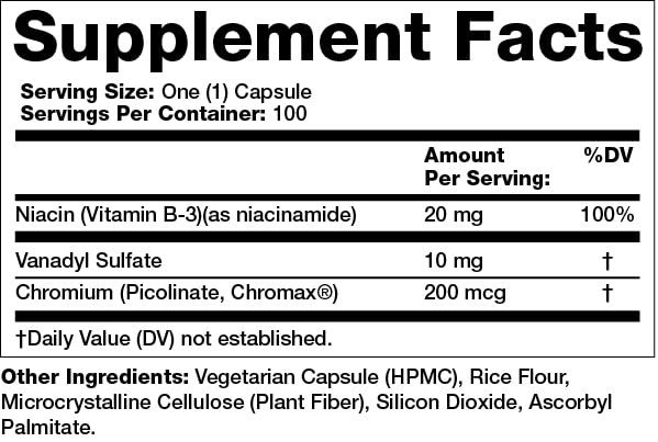 Olympian Labs Vanadyl Plus Formulated with Chromium Picolinate and Niacin, 100 Capsules