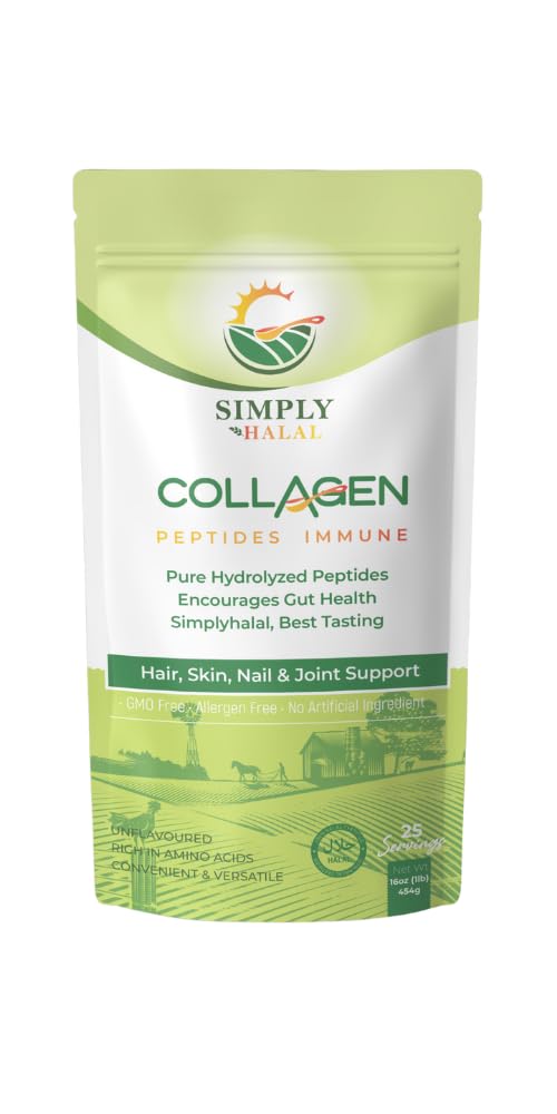 Simply Halal Collagen Bovine Powder for Women & Men Type I & III for Hair, Skin, Nail, Joint & Digestive Support – Grass-Fed, Unflavored, 16 oz