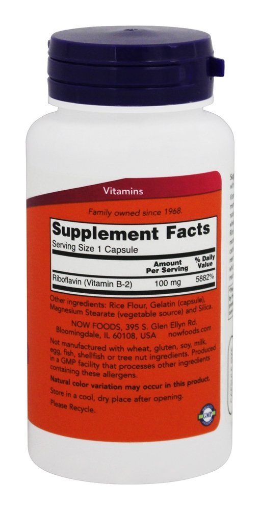 NOW Foods Vitamin B2 Riboflavin 100 mg Capsule, 100 Capsules