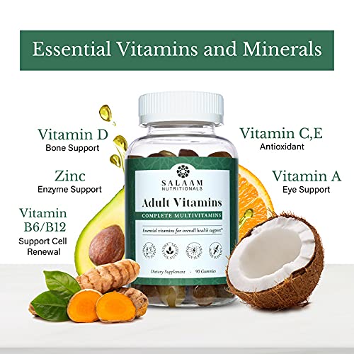 Salaam Nutritionals Adult Multivitamins Gummies for Women and Men, 11 Essential Vitamins and Minerals, Chewables, 90 Count, 2 Packs