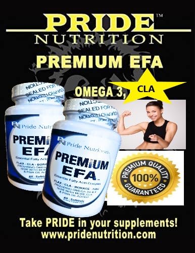 Pride Nutrition Premium EFA Omega 3-6-9 Supplement for Men and Women 5 in 1 - EPA, DHA, GLA, ALA & CLA Essential Fatty Acids with Fish Oil Capsules, 60 Count