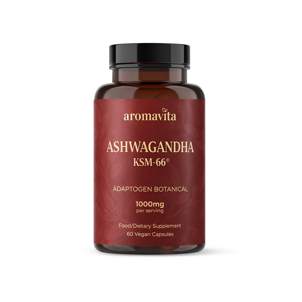 AROMAVITA Ashwagandha Capsules 1000mg KSM-66 Daily Dose, 1 Count