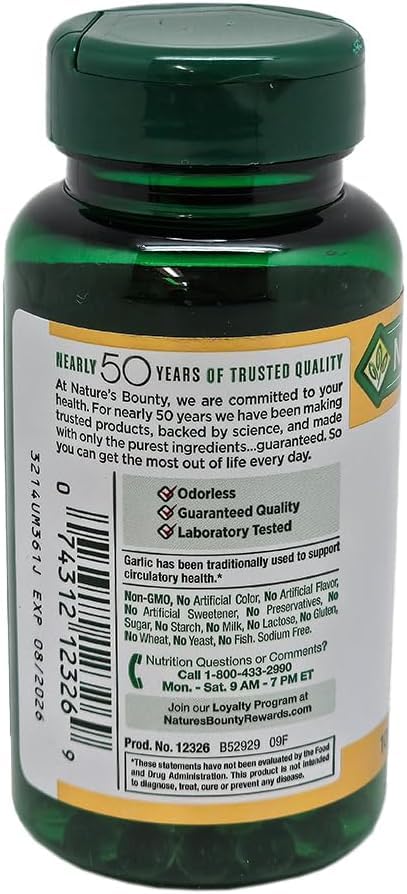 Nature's Bounty Garlic Extract Supplement 1000mg Softgels 300 Count