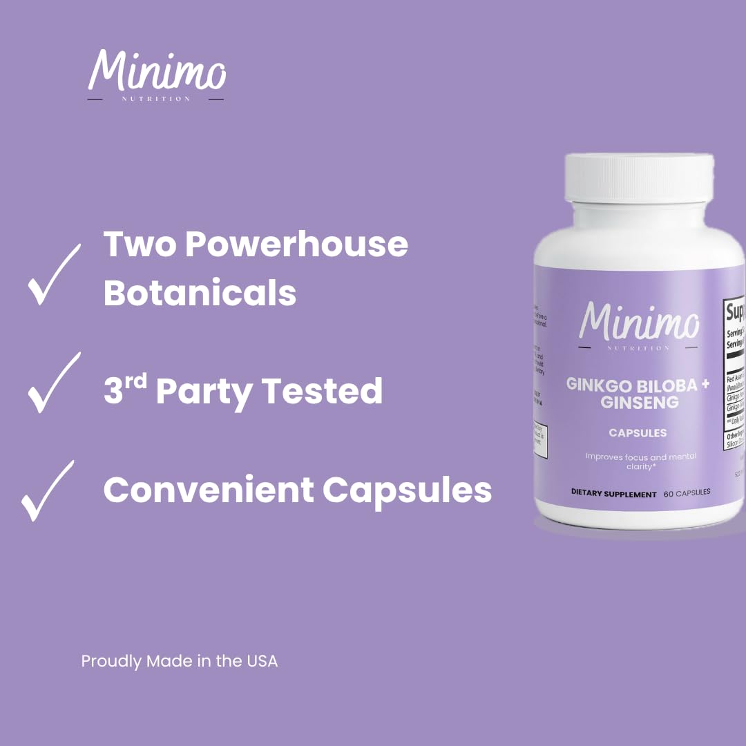 Minimo Nutrition Ginkgo Biloba + Ginseng Capsules, 60