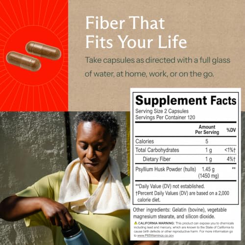 Sunergetic Premium Psyllium Husk Fiber Supplement 1450mg, 480 Capsules