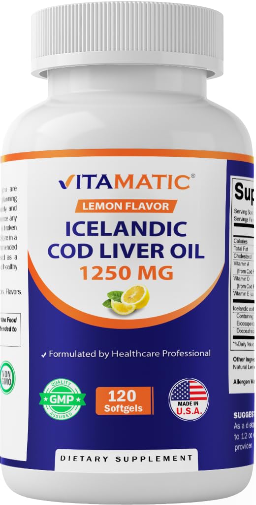 Vitamatic Icelandic Cod Liver Oil 1250 mg Lemon Softgels 120