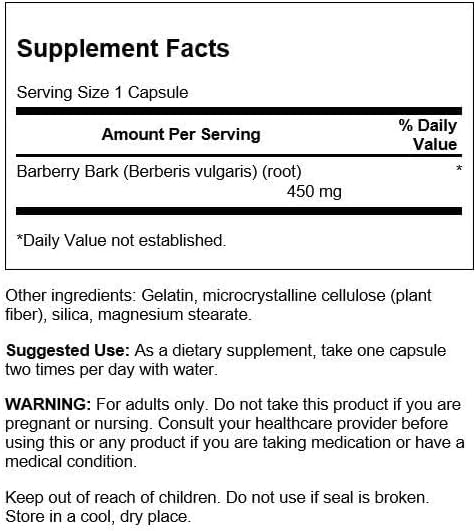 Swanson Full Spectrum Barberry Root Bark 450mg Capsules, 60 Count