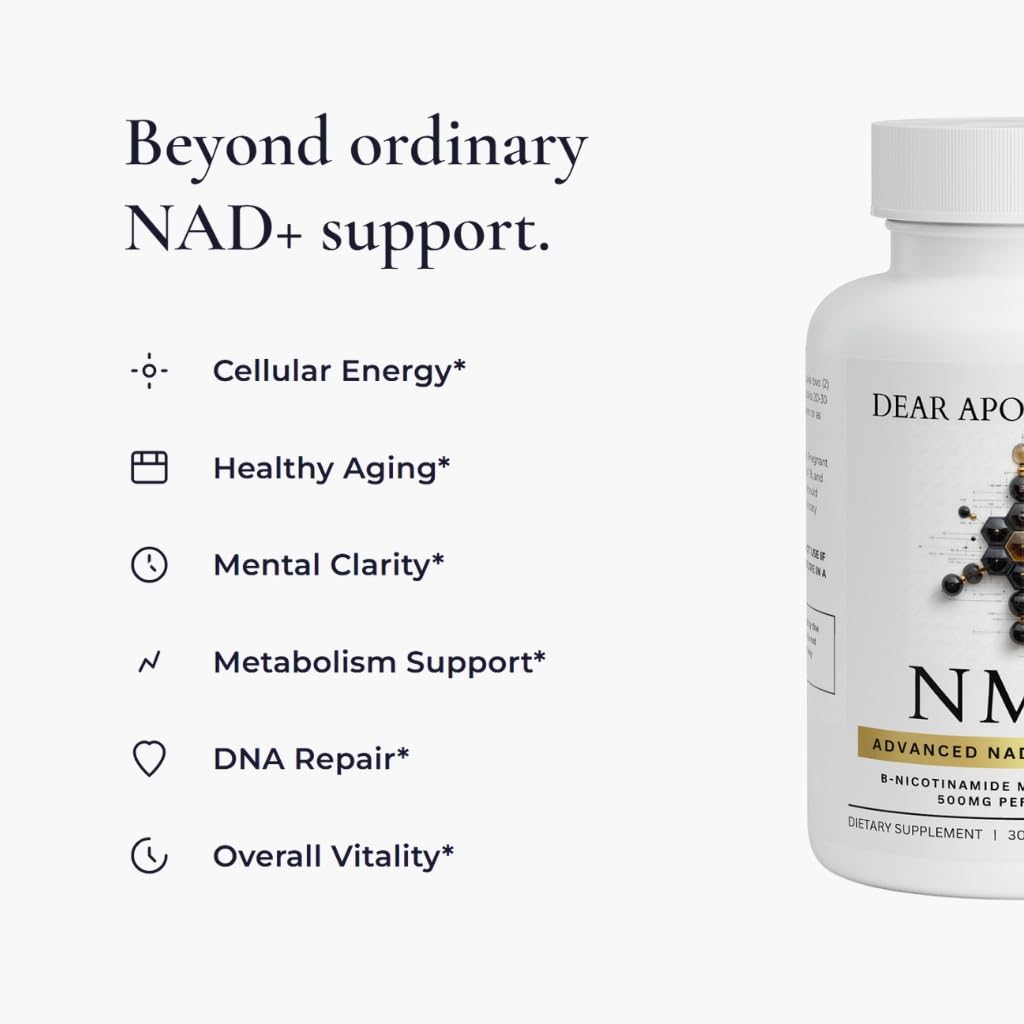 Dear Apothecary NMN 500mg - Nicotinamide Mononucleotide NAD+ Precursor Supplement, 60 Capsules