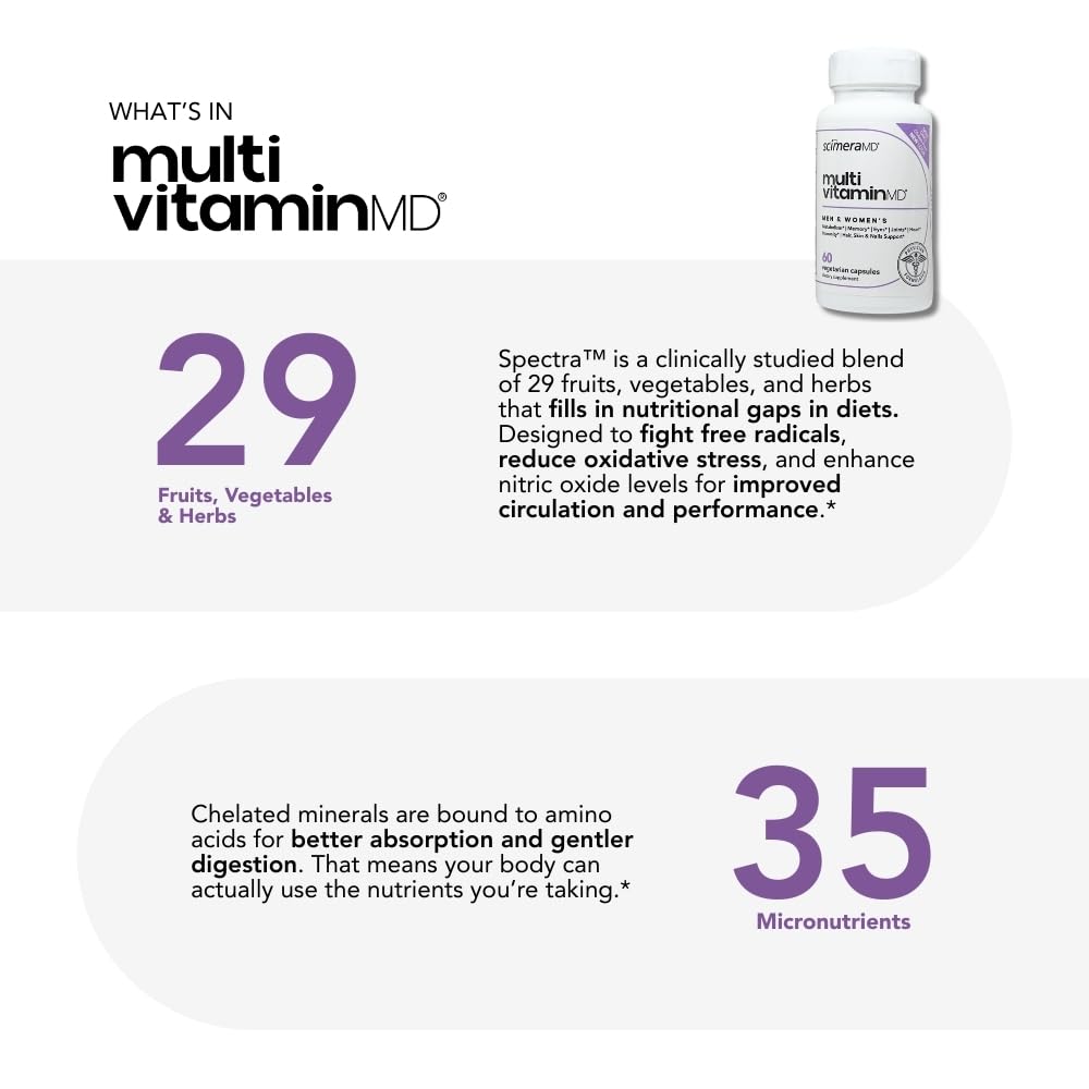 Scimera Bioscience ScimeraMD MultivitaminMD Full-Spectrum Multivitamin Supplement with Minerals, Antioxidants & Superfoods for Metabolism, Joint, Hair, Skin & Nail Support, 60 Capsules