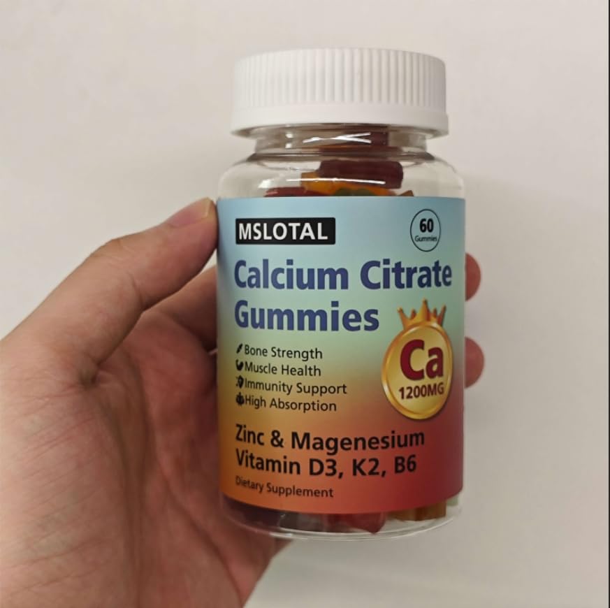 MSLOTAL Calcium Citrate Gummies 1200mg with Vitamin D3, B6, B12, Magnesium & Zinc, 120 Chews