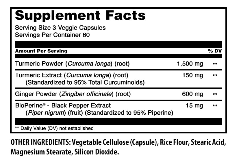 Amazing Nutrition Turmeric Curcumin & Ginger with BioPerine Supplement Veggie Capsules 180 Count