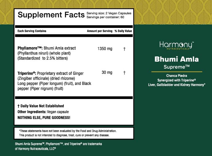 Harmony Nutraceuticals Bhumi Amla Supreme Chanca Piedra Capsules, 120 Count
