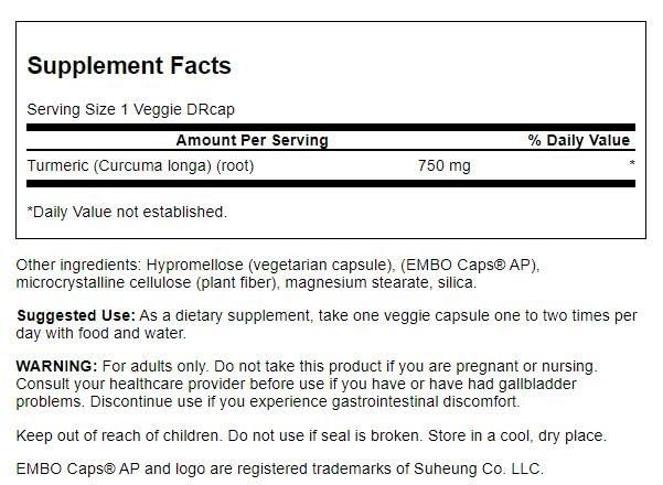 Swanson Full Spectrum Turmeric Delayed Release 750 mg Capsules, 60 Count