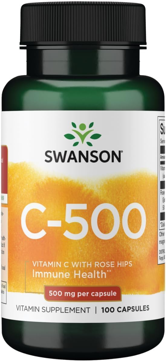 Swanson Vitamin C with Rose Hips for Immune Support Capsules, 100 Capsules