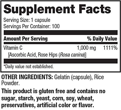 Ultra Plan Hi-Health Vitamin C 1000mg with Rose HIPS Capsules, 100 Count