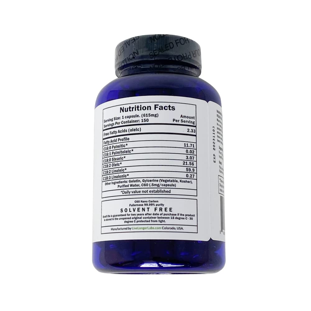 C60live Carbon 60 (Fullerene) with Black Seed Oil Capsules, 150 Count