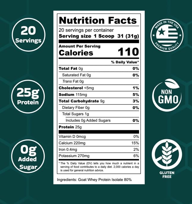 Nature's Diet Goat Whey Protein Powder Unflavored Instantized, 22 Servings