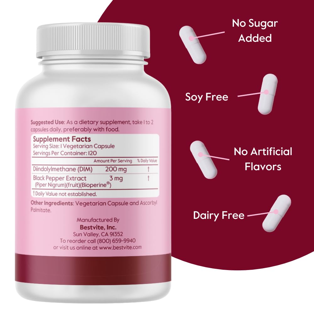 BESTVITE DIM (Diindolylmethane) 200mg with Bioperine 120 Capsules