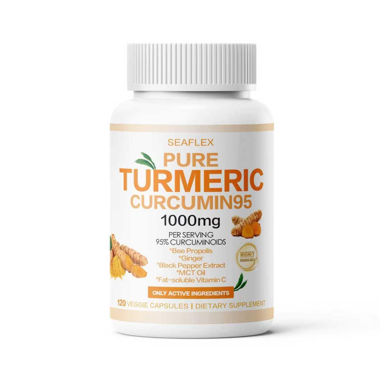 SEAFLEX Turmeric Curcumin 95% Turmeric Complex 1000mg with Bee Propolis Capsules 120 Count