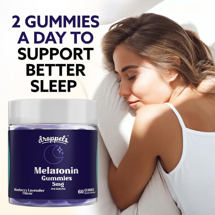 Droppels Melatonin Gummies for Adults 5mg Sleep Support with Chamomile, Vegan & Plant-Based Natural Sleep Aid, 60 Gummies