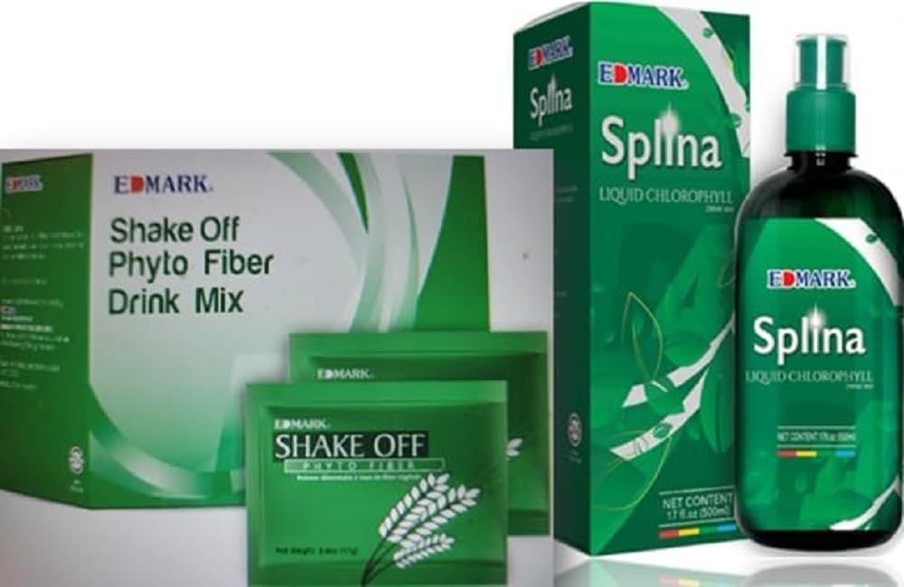 EDMARK Shake Off Phyto Fiber Pandan 20g x 12 Sachets + Splina Liquid Chlorophyll 500ml Bottle, Liquid & Powder, 33