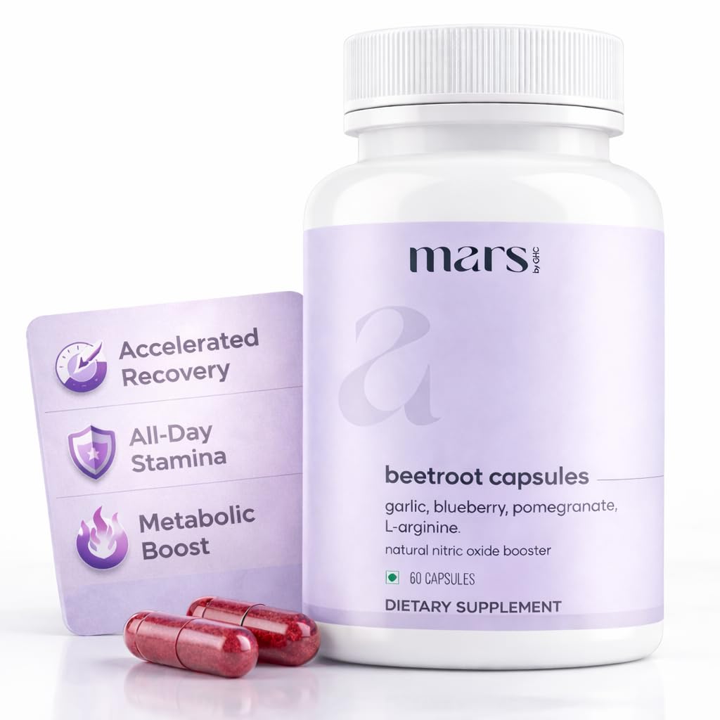 Mars by GHC Mars Beetroot Capsules with L-Arginine, Garlic, Pomegranate & Blueberry, Nitric Oxide Booster Supplement, Capsule, 1 Count