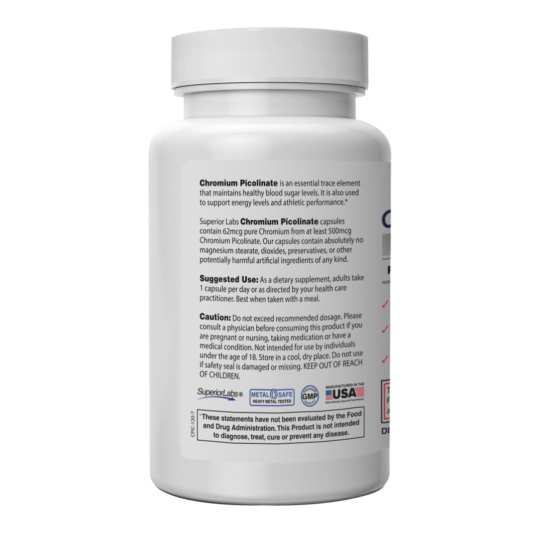 Superior Labs Chromium Picolinate 500mcg Capsules, 120 Count