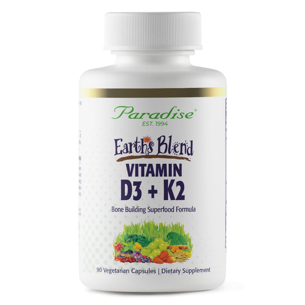 Paradise Herbs Earth's Blend Vitamin D3 + K2, 90 Vegetarian Capsules