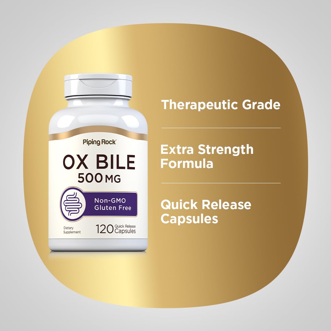 Piping Rock Ox Bile Supplement 500mg Capsule, 120 Capsules