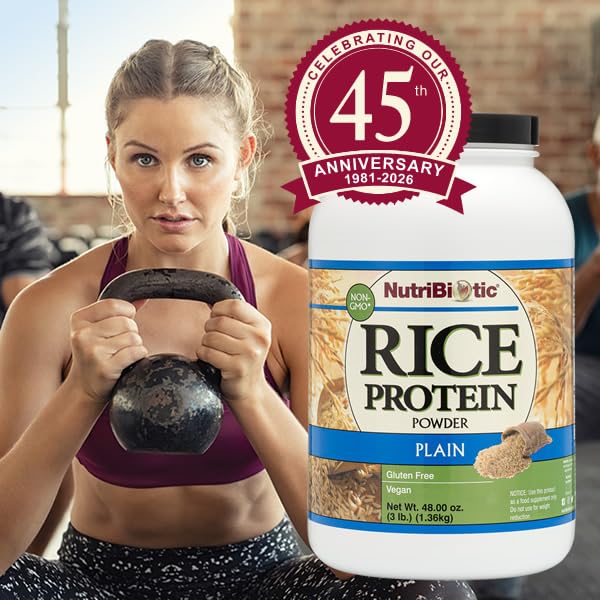 NutriBiotic Plain Rice Protein Powder, 3 Lb, 48 Servings