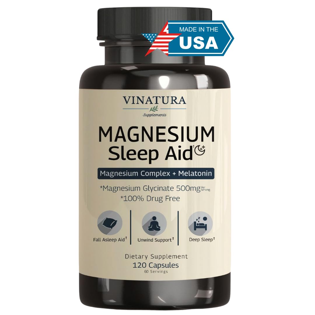VINATURA Magnesium Glycinate Sleep Aid with Melatonin Capsules 120 Count