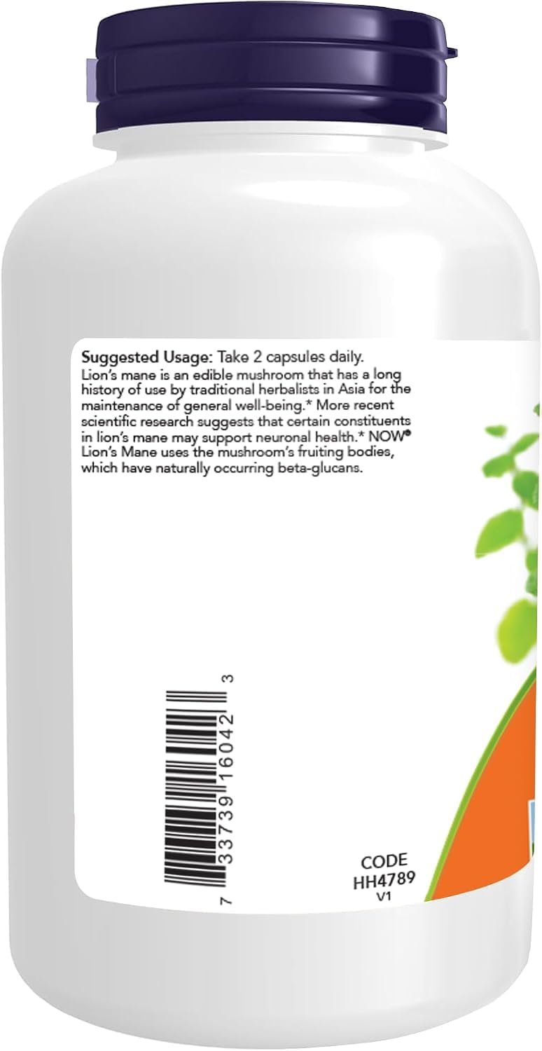 NOW Foods Lion's Mane 500 mg Super Mushroom Capsules, 360 Capsules