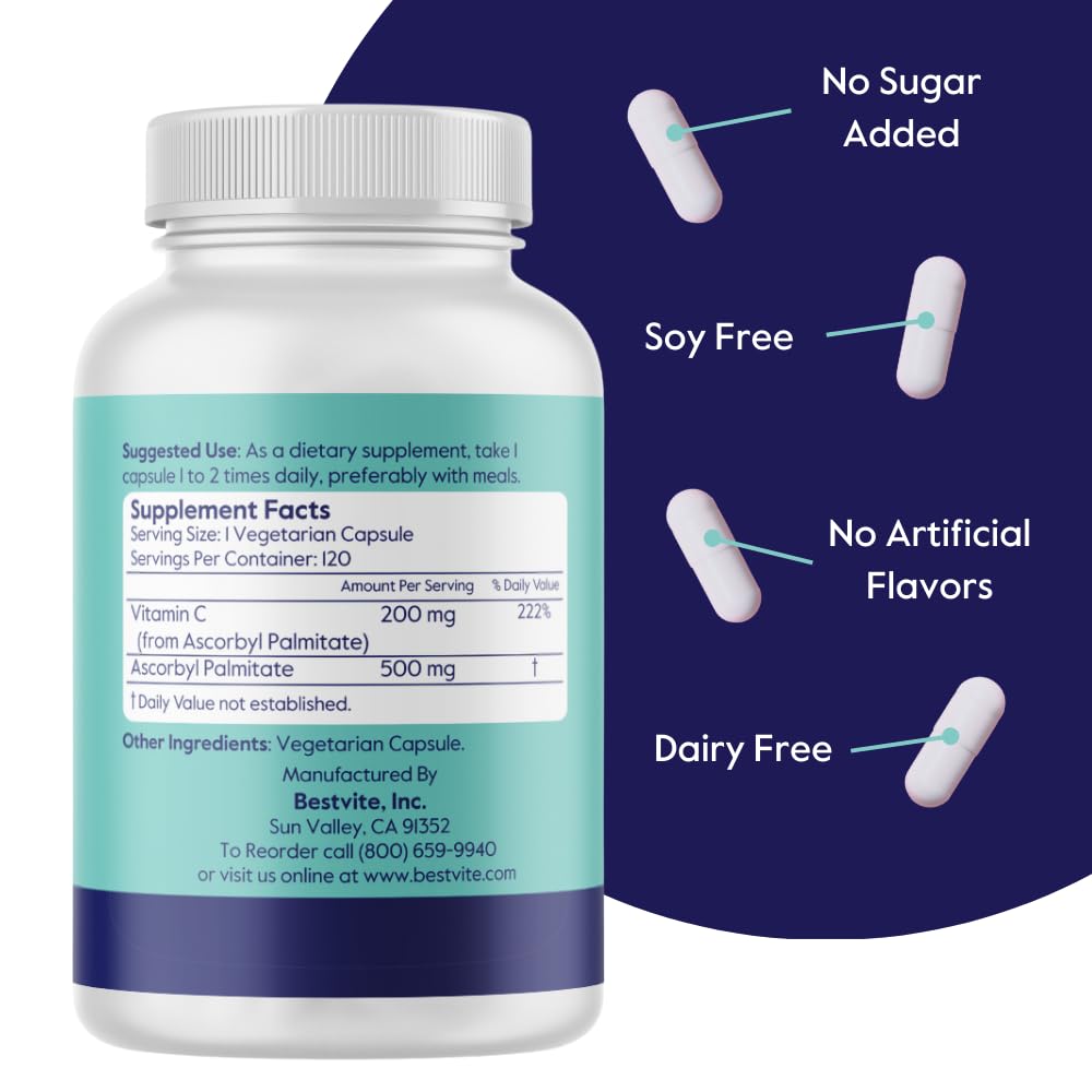 BESTVITE Ascorbyl Palmitate 500mg Capsule, 120 Capsules
