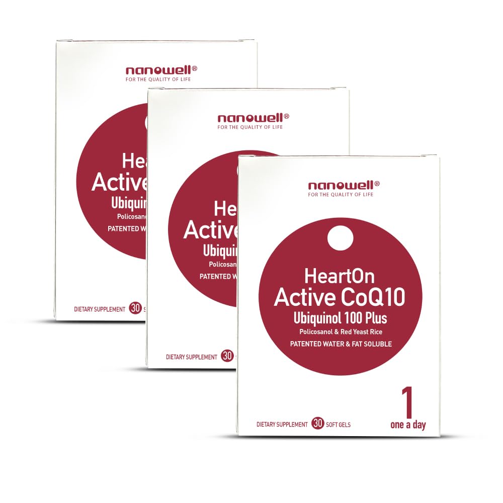 NANOWELL HeartOn Active CoQ10 Kaneka Ubiquinol 100 Plus Heart Health Supplement Softgels, 90 Count
