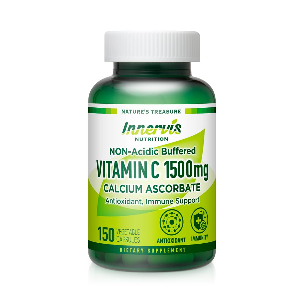 INNERVISNUTRITION Buffered Vitamin C 1500mg, Non-Acidic Stomach Friendly Calcium Ascorbate Capsules, 150 Veggie Caps