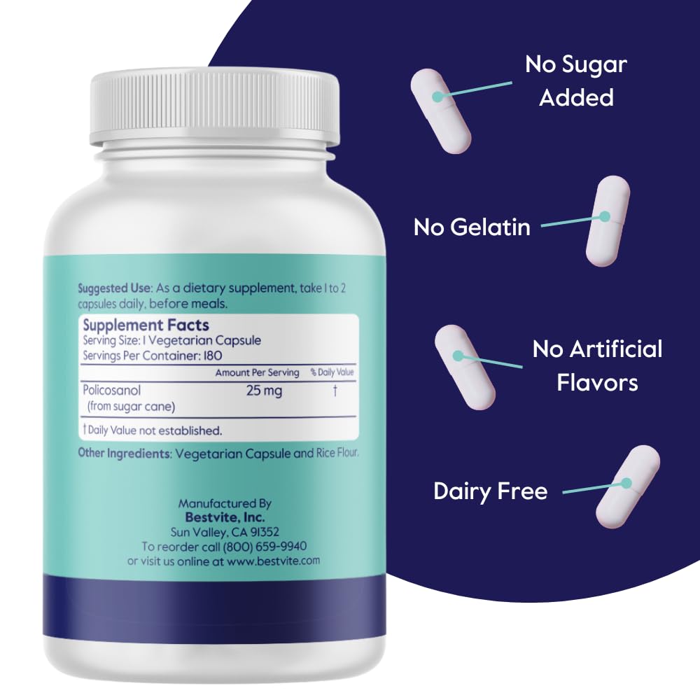 BESTVITE Policosanol 25mg Capsule 180 Count