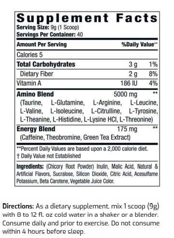 ES FIT Amino+ Powder Pre and Post Workout with Caffeine + Green Tea Extract, BCAA, Amino Acids, Zero Sugar, Low Calorie, 12.7 oz