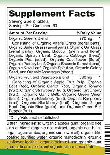 King Naturals Organic Daily Greens with Organic Fruits & Veggies Tablets, 120 Count