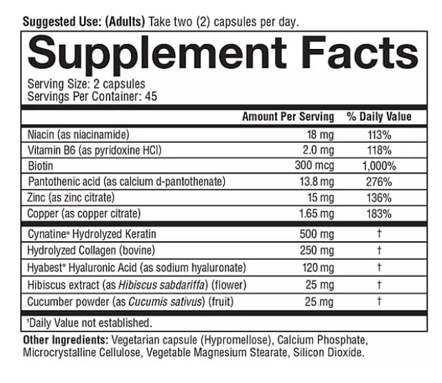 Generic Total Beauty Hyaluronic Acid, Keratin & Biotin Capsules, 90 Count