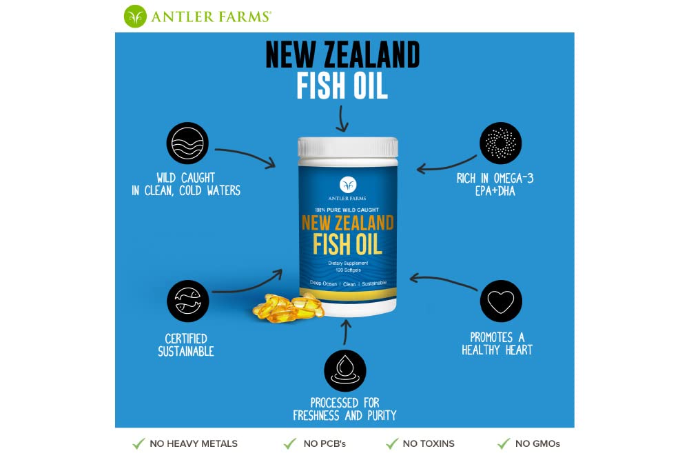 Antler Farms Wild Caught New Zealand Fish Oil Capsules, 120 Count