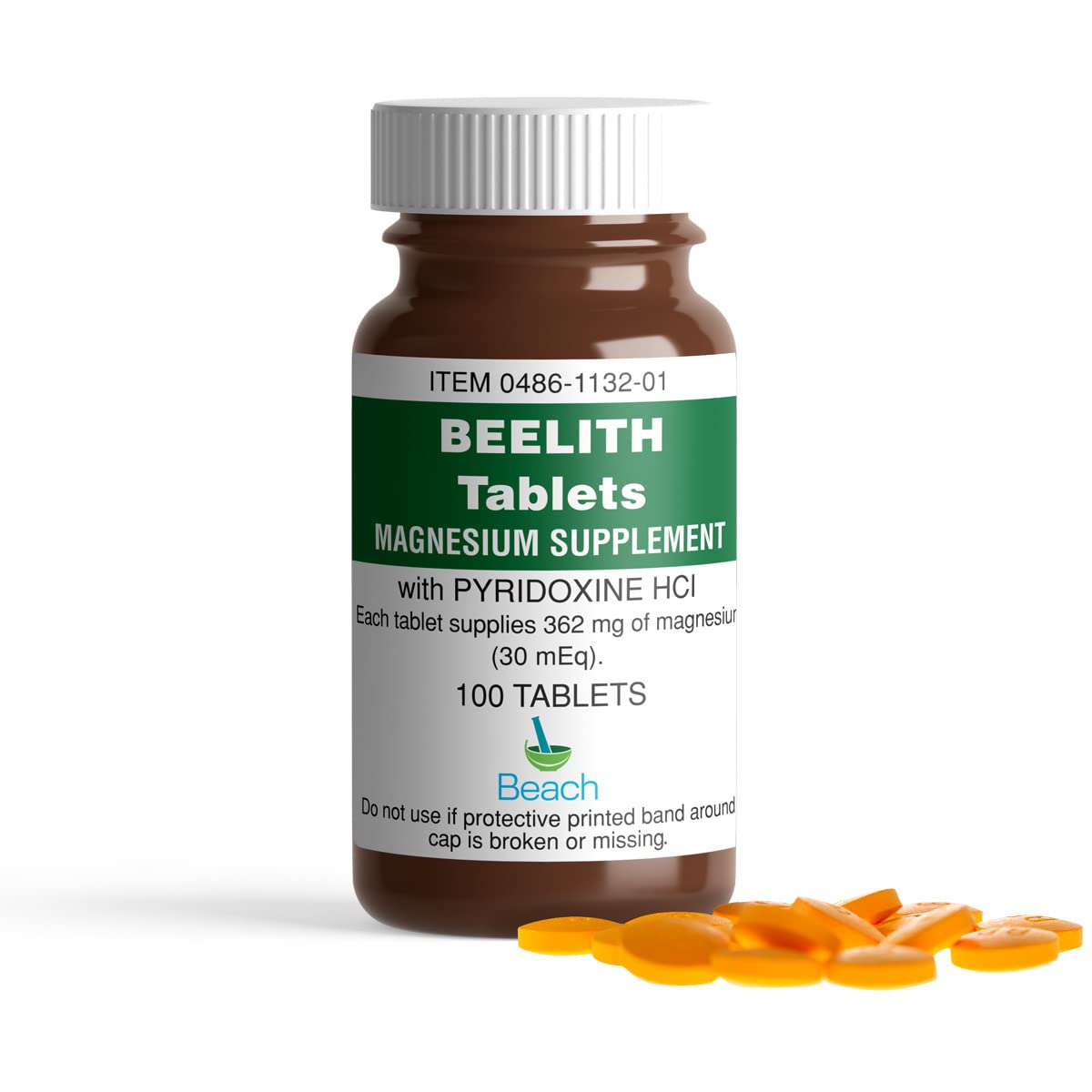Beelith Magnesium Supplement with Pyridoxine HCL Tablets 100 Count