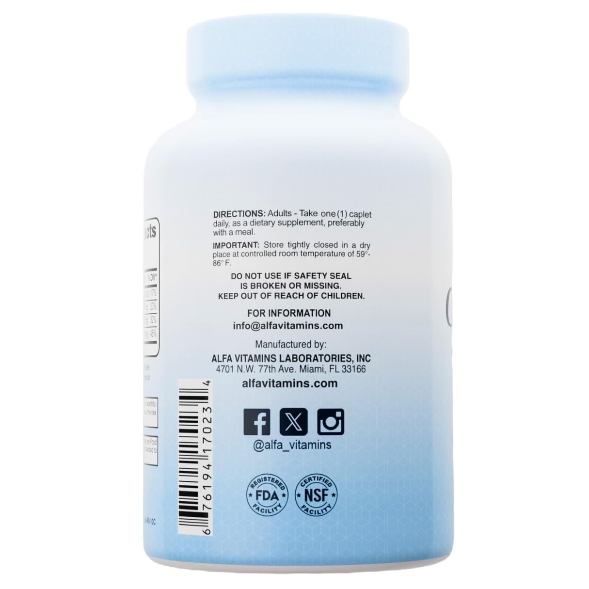 ALFA VITAMINS Calcium, Magnesium, Zinc Plus Vitamin D3 Caplets, 100 Count