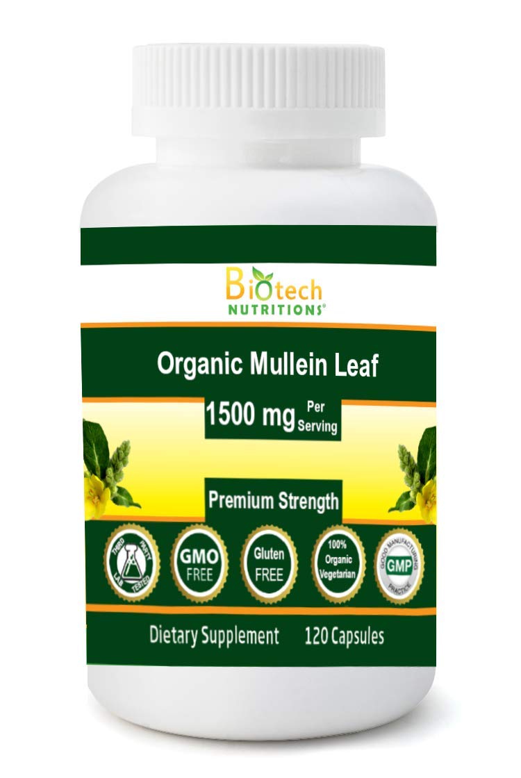 Biotech Nutritions Organic Mullein Leaf 1500 mg Capsules, 120 Count