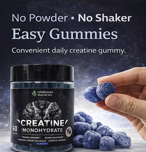 Generic Strength & Performance Gummies – Creatine Monohydrate for Muscle Growth | Vegan, Halal, Non-GMO, Blueberry Flavor, 60 Chewables