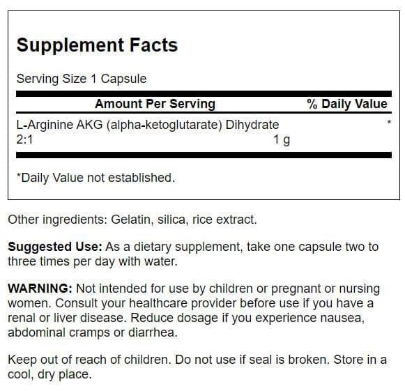 Swanson Amino Acid Maximum Strength Arginine AKG Nitric Oxide Enhancer 1000 mg, 90 Capsules