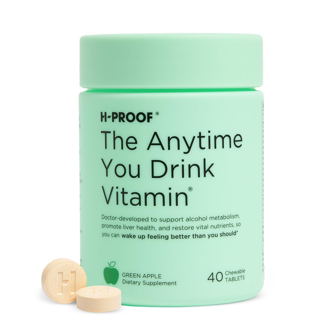 H-PROOF The Anytime You Drink Vitamin, Liver Health & Immunity Support with Electrolytes, Milk Thistle, and Vitamins B & C, 40 Tablets