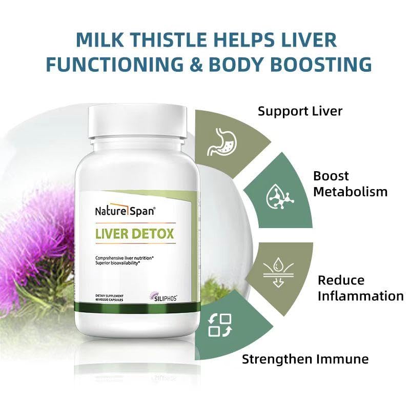 NATURESPAN Liver Cleanse Detox & Repair Milk Thistle Supplement with Silymarin and Choline, 60 Capsules