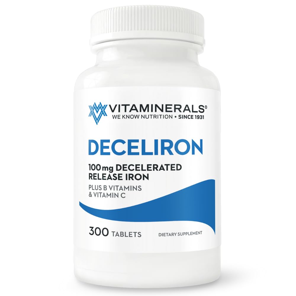 Vitaminerals Deceliron 100mg Iron Tablet, Non-GMO, Vegan, Gluten & Dairy Free, 300 Tablets