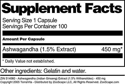 Terravita Ashwagandha Extract 450 mg Capsule, 100 Capsules